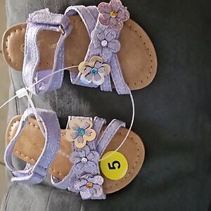 Jynx Infant Girls Lilac Glitter Open-Toe Adjustable Velcro Floral Sandals Size 5